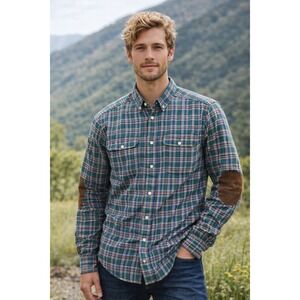 Polo Ralph Lauren Men Plaid Button Down Shirt Elbow Patches Sz M. Country Casual